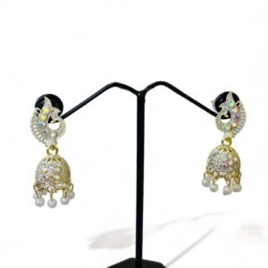 White Peacock Design Morr Kundan Jhumki Alloy Jhumki Earring